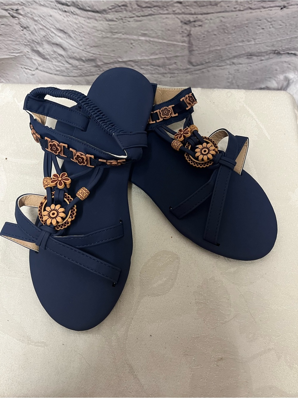 Navy Floral Accent Slingback Sandals for Women